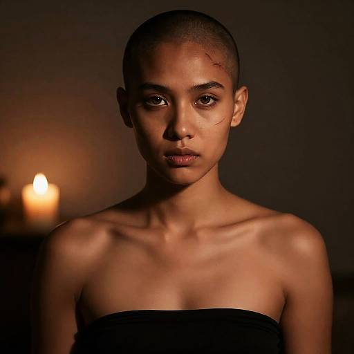 Candlelit Photoreal Portrait: Strapless Black Top