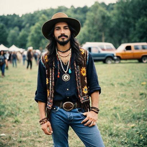 Young Man in Hippie Costume Outdoors