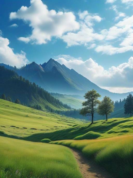 Serene Outdoor Landscape with Mountains and Trees