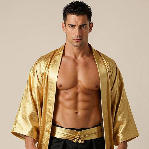 Muscular Man in Gold Kimono