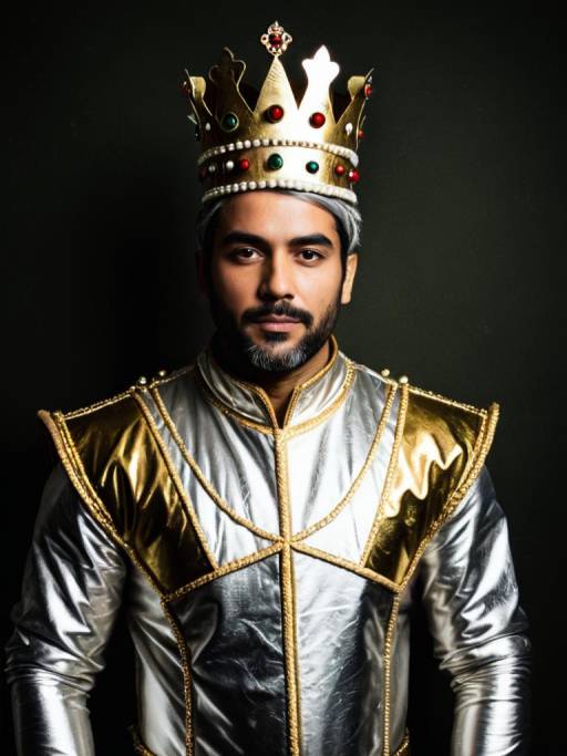 Man in Silver Gold Royalty Costume with Crown