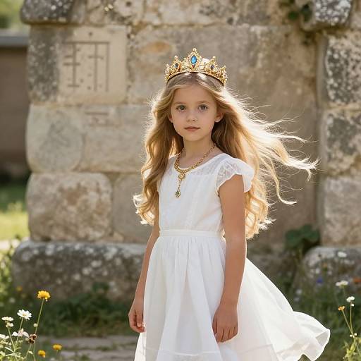 Blonde Girl with Crown in Courtyard