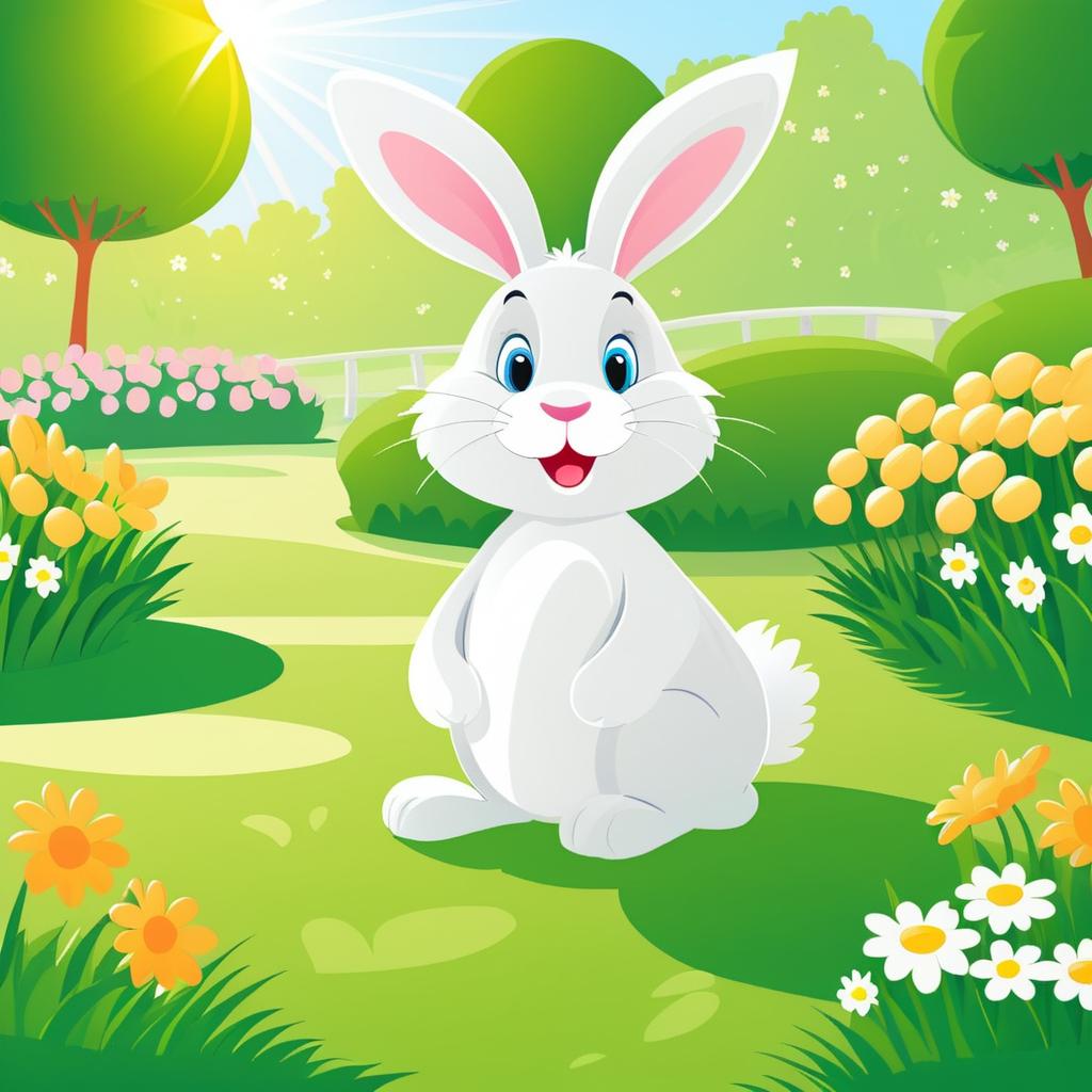 Sunny Garden Rabbit Cartoon Illustration