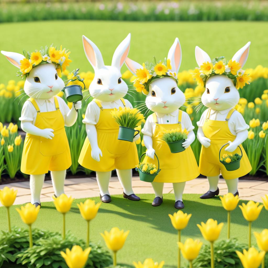 Whimsical Rabbit Gardeners in Flower Crowns