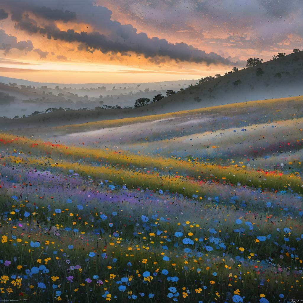 Misty Wildflower Fields in Soft Light