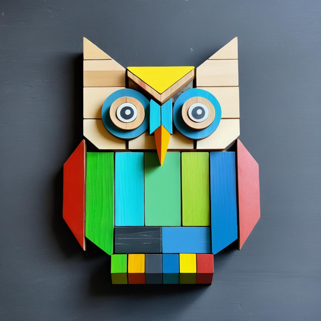 Wooden Block Owl on Slate Background