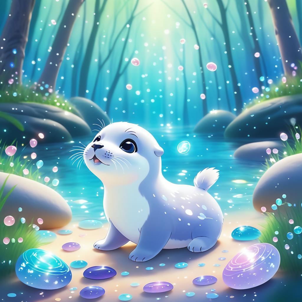 Playful Baby Seal in Fantasy Forest