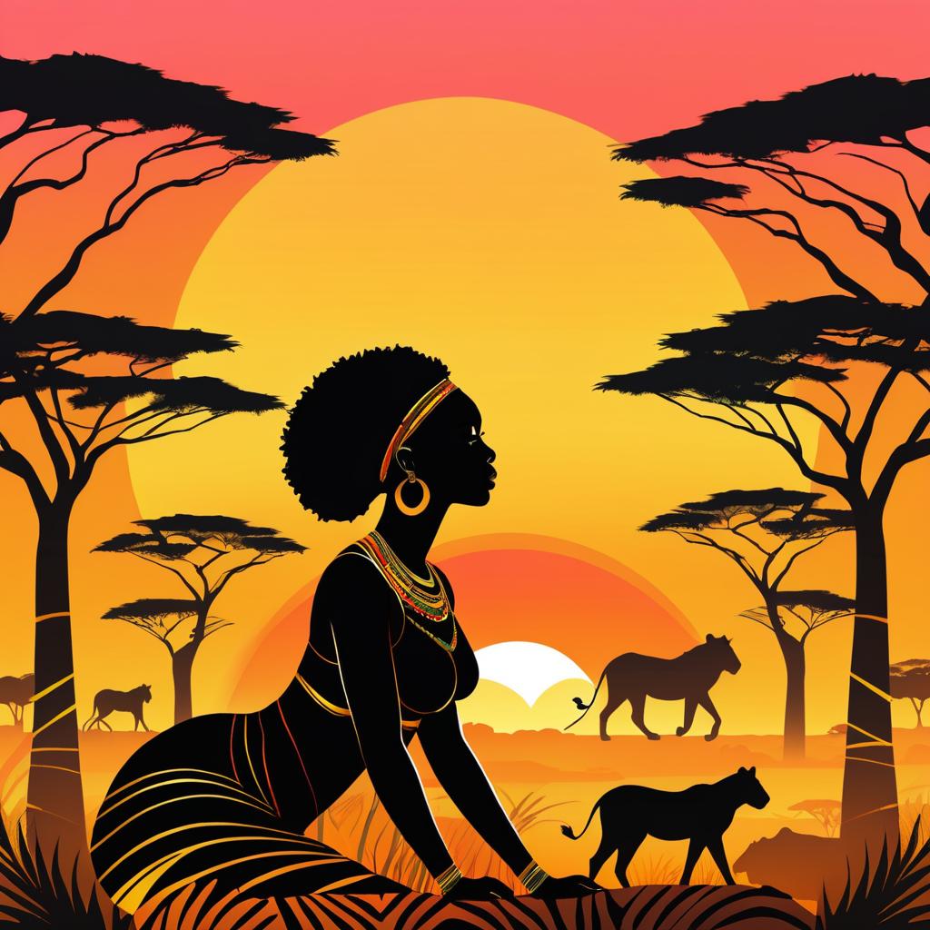 Lioness Majesty: African Sunset Illustration