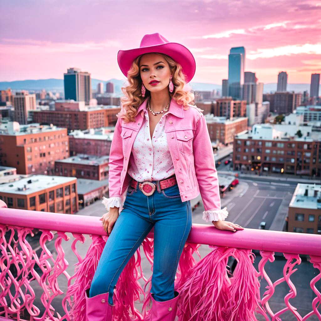 Vibrant Glam Cowgirl in Cityscape