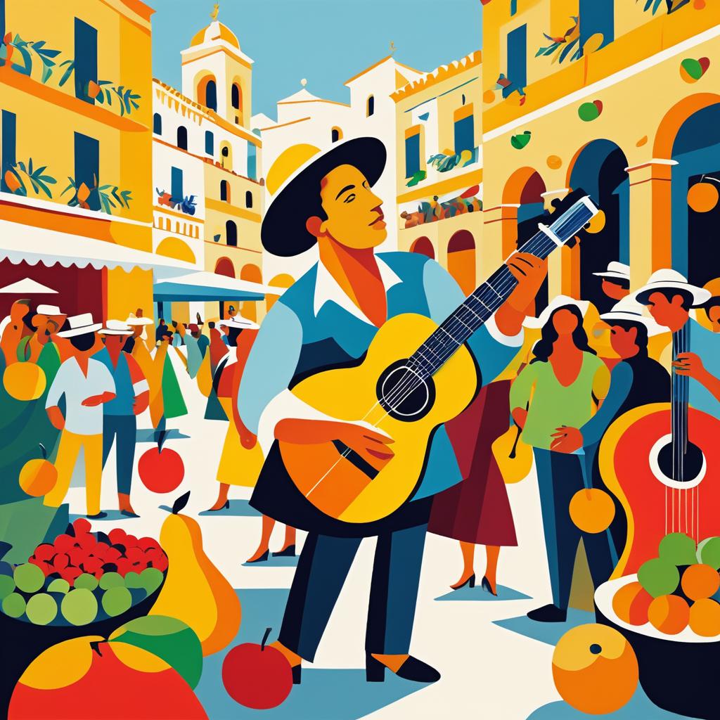 Musician in Picasso's Vibrant Marketplace