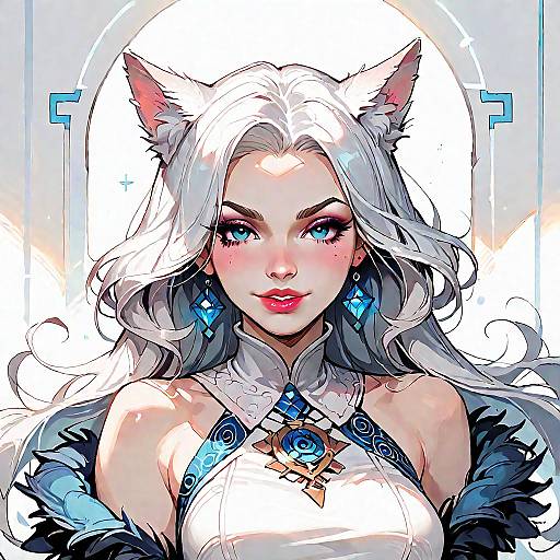 White-Haired Curvy Wolf-Eared Woman in Lace Gown