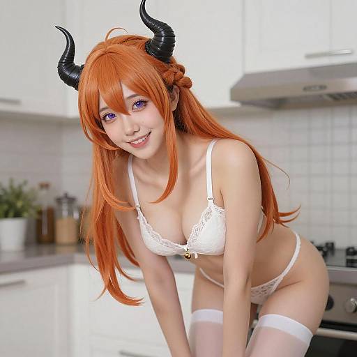 Young Woman with Orange Hair and Horns