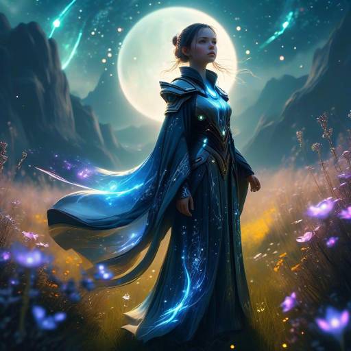 Enchanted Cyberpunk Girl in Fantasy Meadow