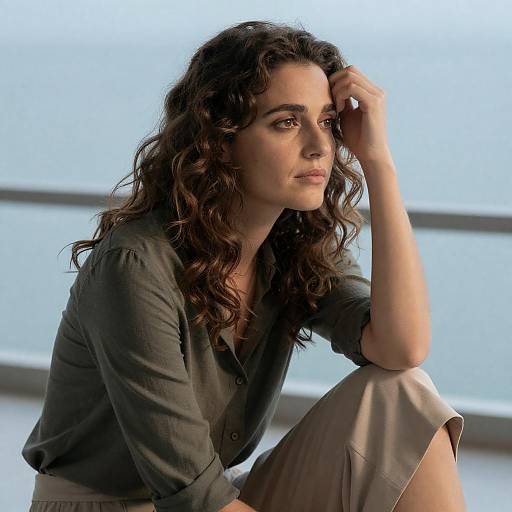 Contemplative Woman on Bright Blue Background