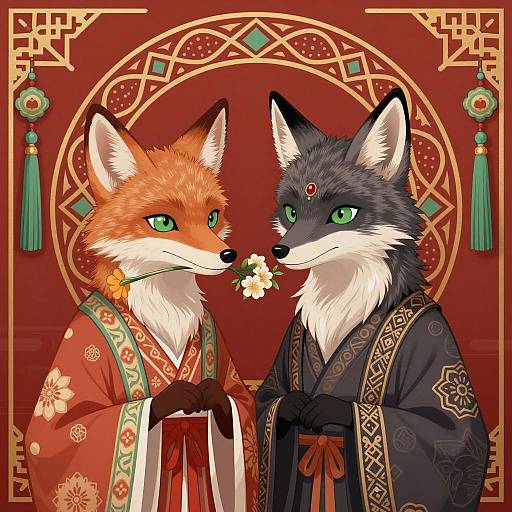 Anthropomorphic Foxes in Ornate Robes