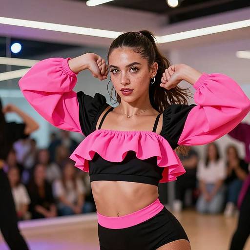 Energetic Female Dancer in Neon Outfit