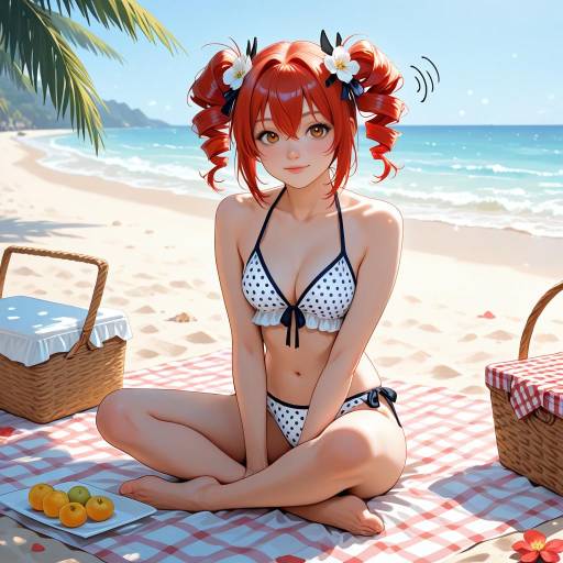 Cheerful Girl in a Tropical Beach Scene
