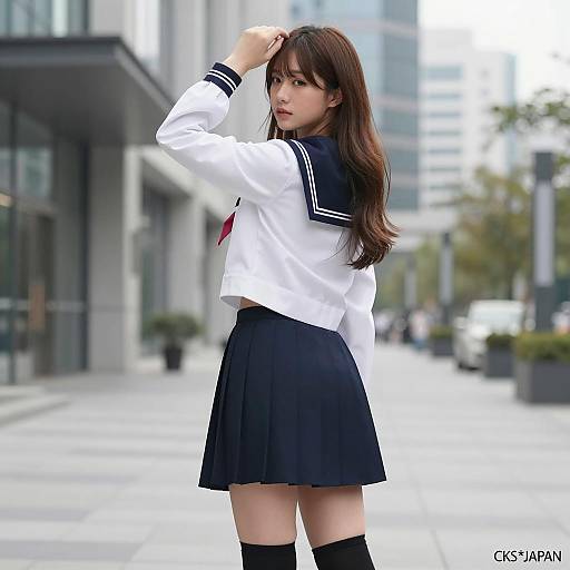 Stylish Asian Woman in Sailor Uniform