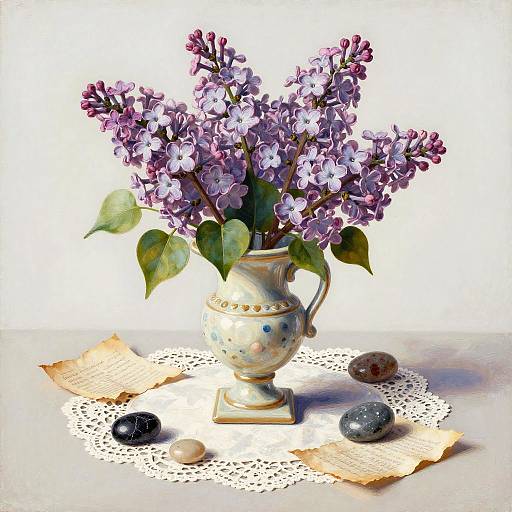 Whimsical Tempera Lilac Still Life