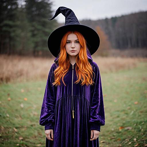 Young Woman in Witch Costume Outdoors