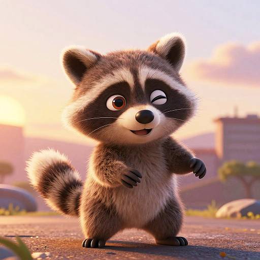 Pixar-Style Playful Baby Raccoon