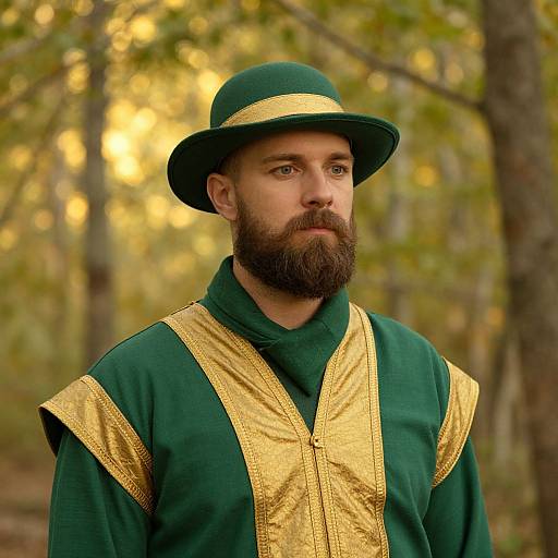 Bearded Man in Green and Gold Outfit