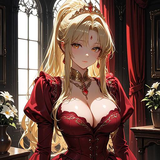 Elegant Renaissance Woman in Red Dress