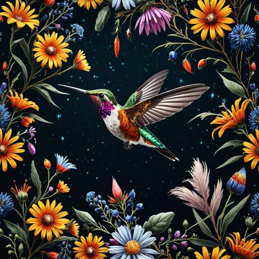 Vibrant Hummingbird in Artistic Surroundings