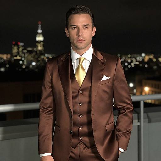 Handsome Man in Satin Suit on Rooftop