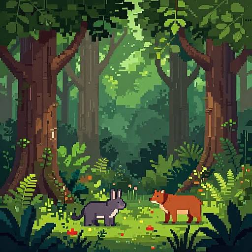 Realistic Pixel Art Forest Scene