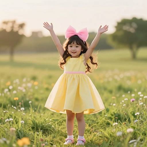 Joyful Girl in Sunny Meadow