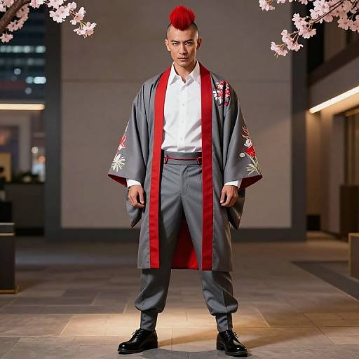 Modern Stylish Man in Embroidered Kimono