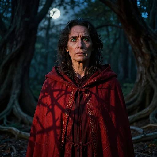 Mystic in Crimson Cloak at Twilight