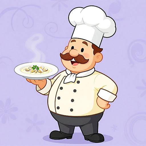 Cheerful Cartoon Chef with Clam Chowder