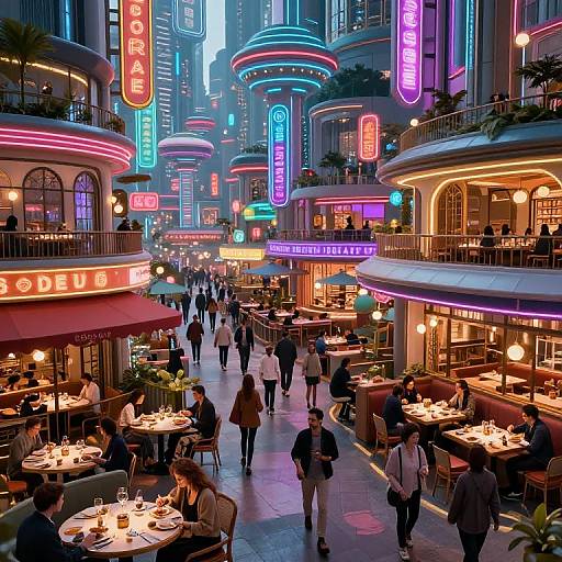 Futuristic Vibrant Restaurant Cityscape