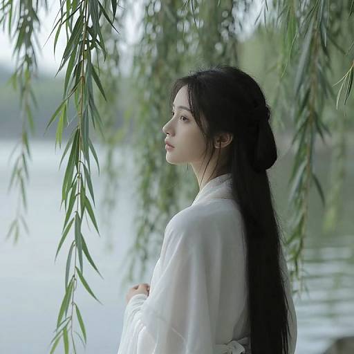 Serene Figure Among Water Willows