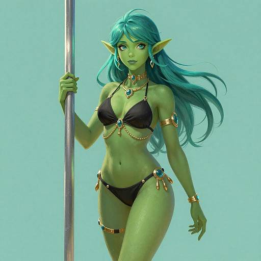 Confident Fantasy Elf in Black Bikini
