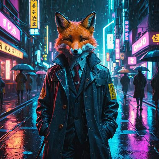 Neon Fox Detective in Cyberpunk City