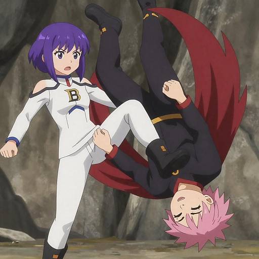 Dramatic Anime Battle in Rocky Cave