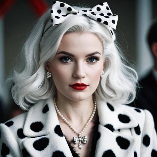 Woman in Polka Dot Coat and Bow Headband