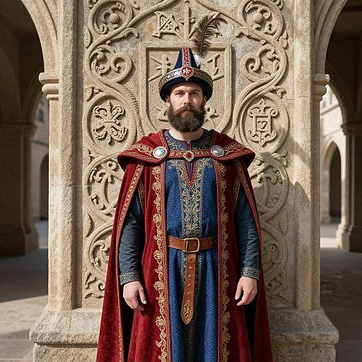 Regal Bearded Man in Medieval Attire
