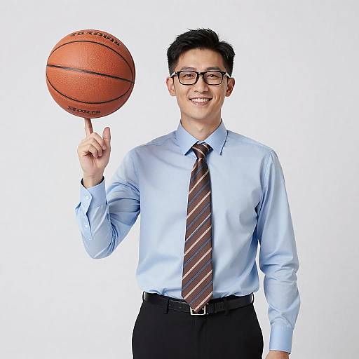 Smiling Businessman Spinning Basketball