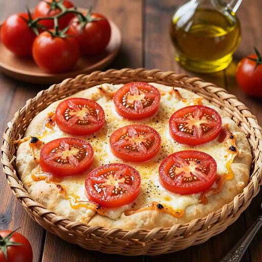 Rustic Wicker Bowl with Cheese Pizza