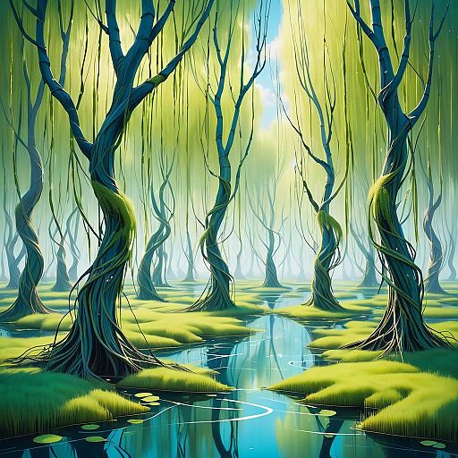 Mystical Abandoned Forest with Will-o'-the-Wisps Mystical Abandoned Forest with Will-o'-the-Wisps