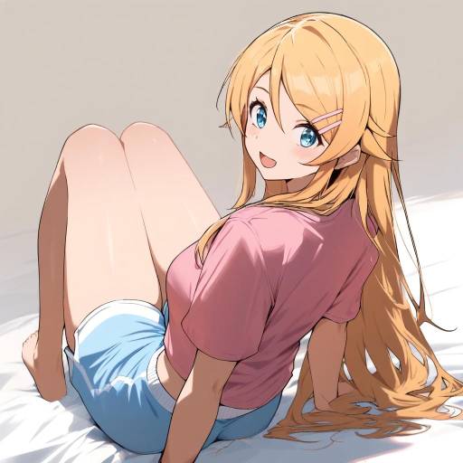 Blonde Girl in Pink Shirt and Shorts