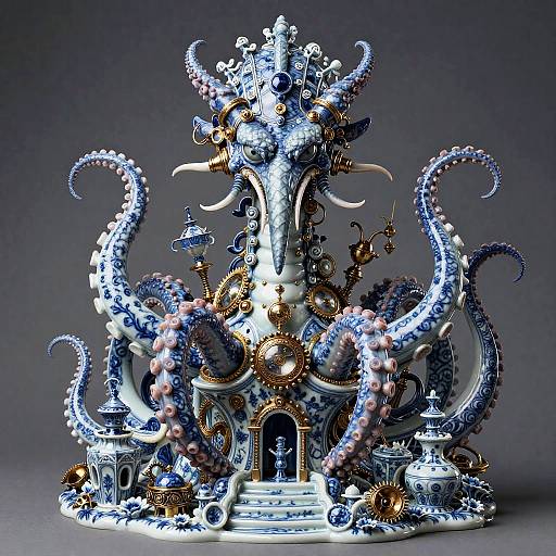 Magical Kraken in Porcelain Wonderland