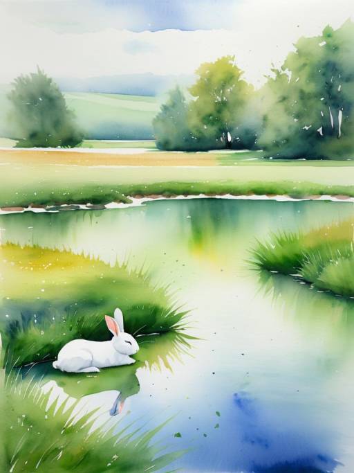 Serene Watercolor of Sleeping Rabbit