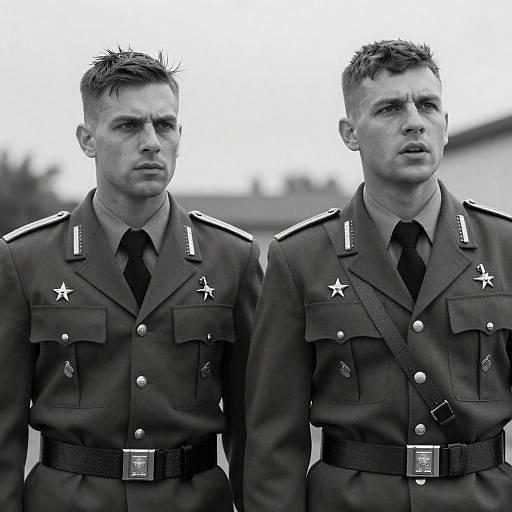 Black and White Photo of Two Male Military Officers