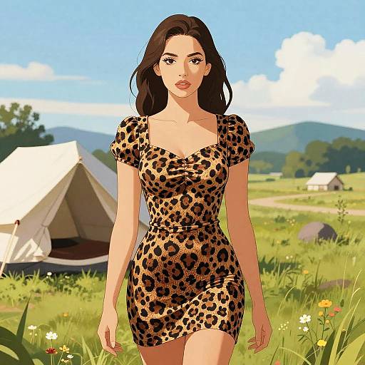 Slim Woman in Leopard Print Dress