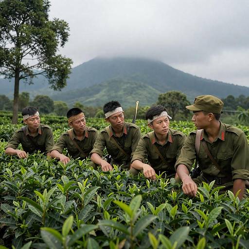 Soldiers in Camouflage at Tea Plantation